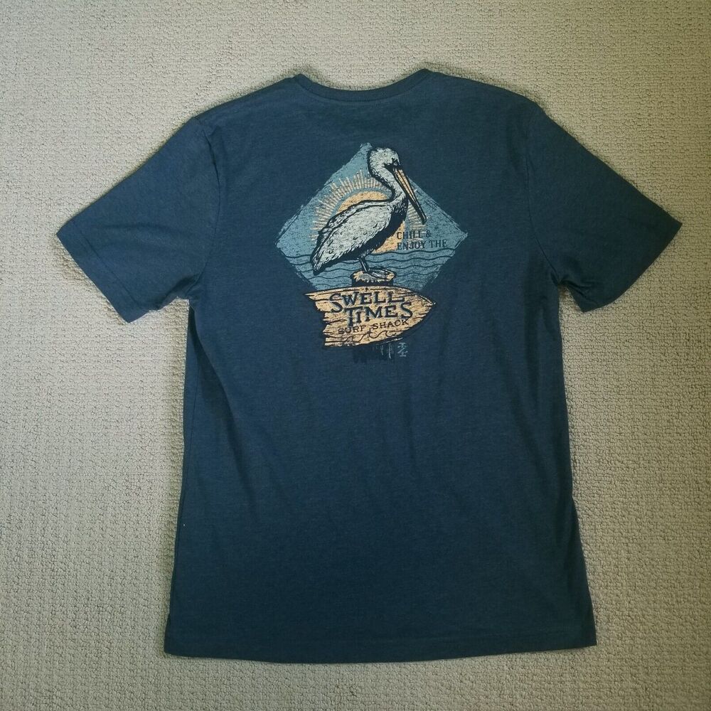IZOD Saltwater Tshirt Unisex Small Blue SWELL TIMES SURF SHACK Beach Surfing - Picture 2 of 9